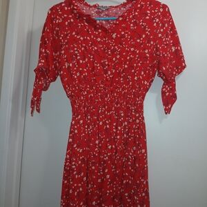J for Justify Red Floral Midi Dress with Tie Sleeves